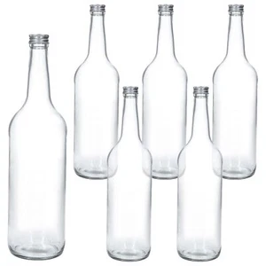 6x Geradhalsflasche 1L + Schraubverschluss Silber 1000ml Glasflasche Saft Wasser - Bild 1 von 6