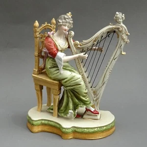 Antique Sitzendorf Figure ~ Lady Harpist ~ Signed /German Porcelain Harp Player - Picture 1 of 16