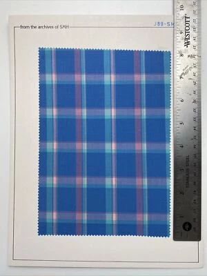 Muestra de tela de algodón vintage, cuadros azules, tejido liso, remanente textil Foto 1 de 2