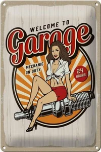 Blechschild Spruch Pinup Welcome to Garage Mechanic on 20x30cm Schild tin sign - Picture 1 of 5