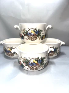 4er Set Vintage Japan feine Keramik handbemalt Obstkorb Suppenschüssel Set Griffe - Bild 1 von 7