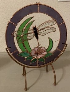 Vintage Tiffany Style Stained Glass Dragonfly Floral Window Table Sun catcher 3D - Picture 1 of 6