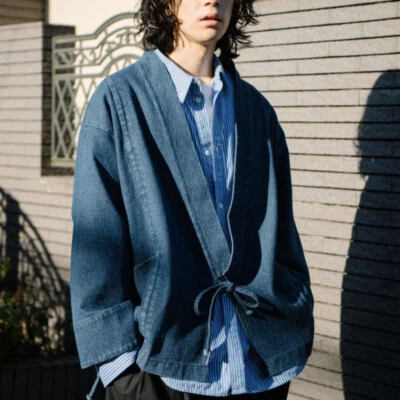 Adult Men Women Japanese Denim Kimono Casual Cardigan Loose Jacket Fashion Top - Image 1 of 4