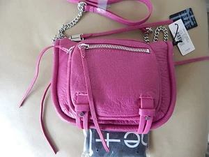 SHE LO Genuine Leather RISE ABOVE Zipper Crossbody Bag in Fuchsia NWT - Picture 1 of 12