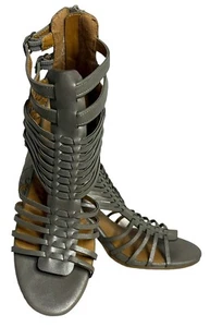 Madeline Gray Gladiator Heeled Sandals Woven Straps & Buckle Details Size 8.5 F - Picture 1 of 9