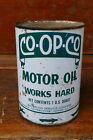 Vintage 1950s CO-OP-CO Motor Oil Metal One Quart Oil Can Empty - Waterloo, Iowa