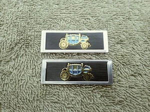 CHEVY Standard Interior Seat Belt Stage Coach BLACK Buckle Emblems ~ PAIR USA ~ - Picture 1 of 5