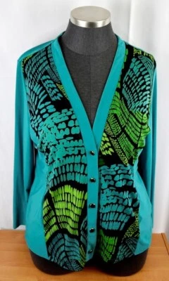 Кардиган Bob Mackie VNeck большого размера XL 18/20 с яркими бирюзовыми карманами трикотажный топ - Изображение 1 из 2