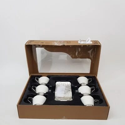 Juego de café de té turco Demmex (12 tazas y platillos, 6 porciones) dorado blanco Foto 1 de 4