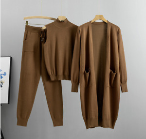 Women's fashionable age-reducing casual cardigan vest Jogger pants 3-piece suite