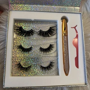 3 Pairs Magnetic Eyelashes Set with Eyeliner Tweezer Kit False Mink Lashes Black - Picture 1 of 2