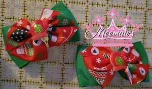 Boutique Style Red, Green, White Mitten, Snowman Christmas Holiday Piggy Bows 🎄 - Picture 1 of 6