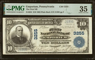 Emporium, PA - $10 1902 Plain Back Fr. 624 The First National Bank Ch. # 3255 - Image 1 of 2