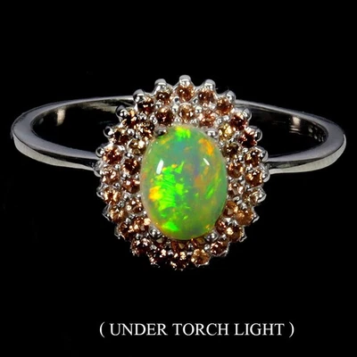 Anillo de plata de ley 925 ovalado ópalo de fuego 7x5 mm zafiro piedras preciosas joyería tamaño 8 Foto 1 de 4