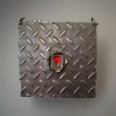 BRUTALIST SCULPTURE GREG ENG DIAMOND PLATE STEEL RED HEART  ❤️        7” X 7” - Image 1 of 4