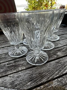 Set of 6 Hazel Atlas Starlite Clear Glass Stem Footed Wine Goblets 5.5" tall - Picture 1 of 6