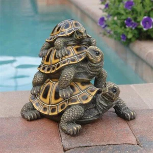 9" Garden Statue Stacked Trio of Turtles Totem Garden & Yard Decor Sculpture - Picture 1 of 5