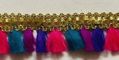 18 yd Multi Gold Gota kiran Dori Edging fringe India Craft Trim Sewing Lace US - Image 1 of 4