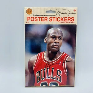 Michael Jordan Bulls Poster Stickers Jump Inc Gibson Greetings Sealed NOS Vtg - Picture 1 of 2