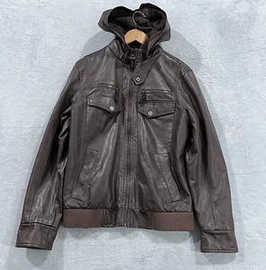 INC International Concepts Jacket Mens Small Faux-Leather Bomber Biker Y2K - Picture 1 of 10