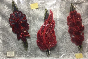 3 Headbands Hairbands Sequins Flowers Leaf Red Silver Black Sparkly NIP - Picture 1 of 4