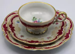 VINTAGE HUTSCHENREUTHER TRIO AUS TEETASSE, UNTERTASSE & TELLER MUSTER 7709 um 1947 - Bild 1 von 10