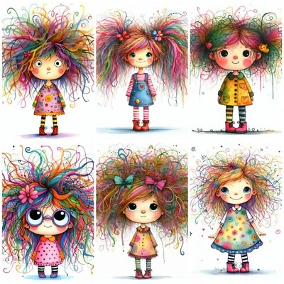 DAZZLING ACE DESIGNS MESSY HAIR DAY QUIRKY Cardmaking Card Toppers Scrapbook Tags Paper Craft
