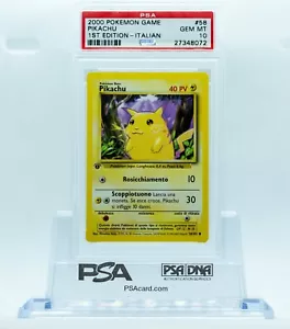 2000 Pokemon 1st Edition ITALIAN Pikachu Yellow Cheeks Base 58/102 PSA 10 GEM MT - Picture 1 of 2