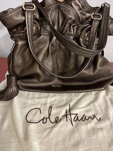 Cole Haan metallic brown lEsther Tassel Drawstring Satchel Handbag - Picture 1 of 12