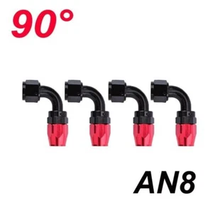 4Pcs Black+Red 90°Degree AN8 Oil Fuel Line Hose End Fitting Adapters Kits - Picture 1 of 12