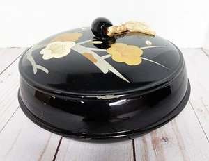 Vintage japanische Lackgeschirr Schmuckschatulle mit Deckel runde SCHÜSSEL FLORAL mit Quaste - Bild 1 von 11