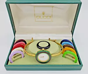 Orologio Donna Gucci Change Lunetta 12 Colori Bianco&Oro Placcatura Scatola Quarzo FUNZIONANTE - Foto 1 di 4