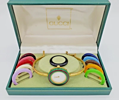 古驰 Change 表圈 12 色白色和金色女士手表电镀石英盒工作 — 第 1/4 张图片