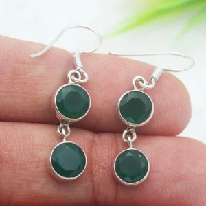 925 Sterlingsilber Smaragd Ohrringe Handgefertigter Schmuck Edelstein Ohrringe - Bild 1 von 3