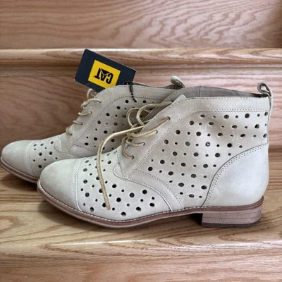 CAT Womens Janel Full Grain Perforated Leather Ankle Boots Taupe Size 8.5 W - Image 1 of 4