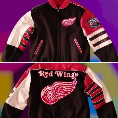 Vintage 90s Detroit Red Wings Jeff Hamilton Jacket Mens Large NHL Hockey Leather - Image 1 of 4