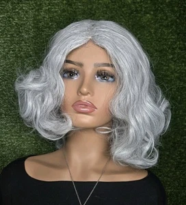 Short Curly Silver Gray Wig With Comb Old Lady Cosplay Wig 157 - Picture 1 of 4