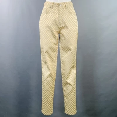 Calça jeans quadriculada corte casual V2 by VERSACE tamanho 28 bege mistura poliéster - Imagem 1 de 4