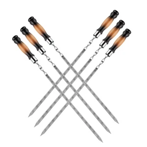 Set of 6 Stainless steel skewers with wooden handle 630x12x3mm (two-color) - Picture 1 of 7