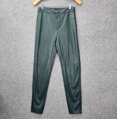 Leather Skinny Ankle Zip Pants Women XS Green ZARA Faux Rocker Moto Biker 26/27 - Image 1 of 4