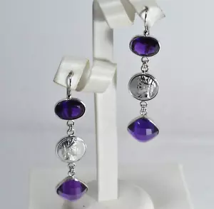 ORECCHINI IN ARGENTO 925 AMETISTA OVALE 10 x 14 mm E TONDO 14 mm AGHT 0958 - Foto 1 di 3
