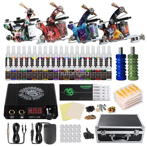 Dragonhawk Tattoo Kit Machine Gun 40 color Ink Power supply needles Grip Tip set - Picture 1 of 13