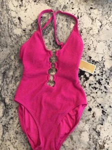 Michael Kors Womens Size 8 Solid Textured Cross-Back One-Piece Ultra Pink NWT - Picture 1 of 7
