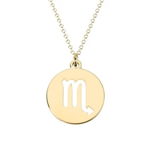 scorpio Zodiac Sign Cutout Disc 14K yellow Gold Plated Pendant 16" 18" 20" chain - Picture 1 of 4