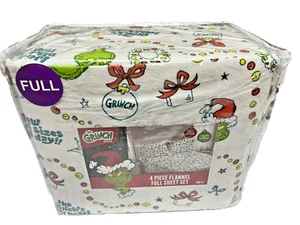 The Grinch Christmas Holiday Full Size Flannel 4 Pc Sheet Set 100% Cotton Warm - Picture 1 of 7