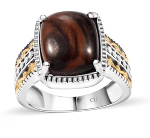 Coffee Obsidian 4ctw Solitaire Ring in 14K YG and Platinum Over Copper W Magnet - Picture 1 of 6