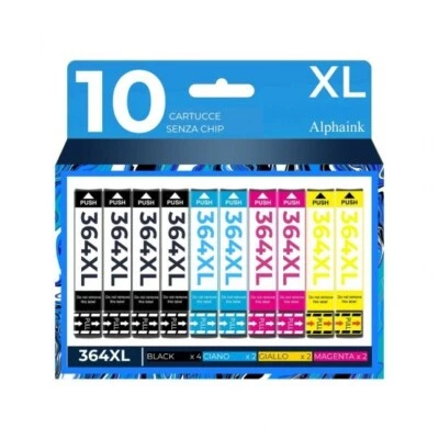 ALPHAINK 10 CARTUCCE NO CHIP 364XL PER HP Photosmart B109a B109d B109f