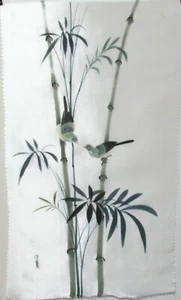 CHINESE YELLOW BELLY BIRDS ON BAMBOO ORIGINAL WATERCOLOR ON SILK PAINTING - Picture 1 of 6