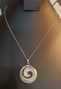 VINTAGE Silvertone Rhinestone Circular Swirl Pendant NECKLACE 20" - Picture 1 of 4