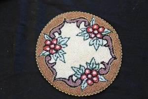 Vintage Miniature Floral Dollhouse Hooked / Punched Rug Occupied Japan 5" - Picture 1 of 3